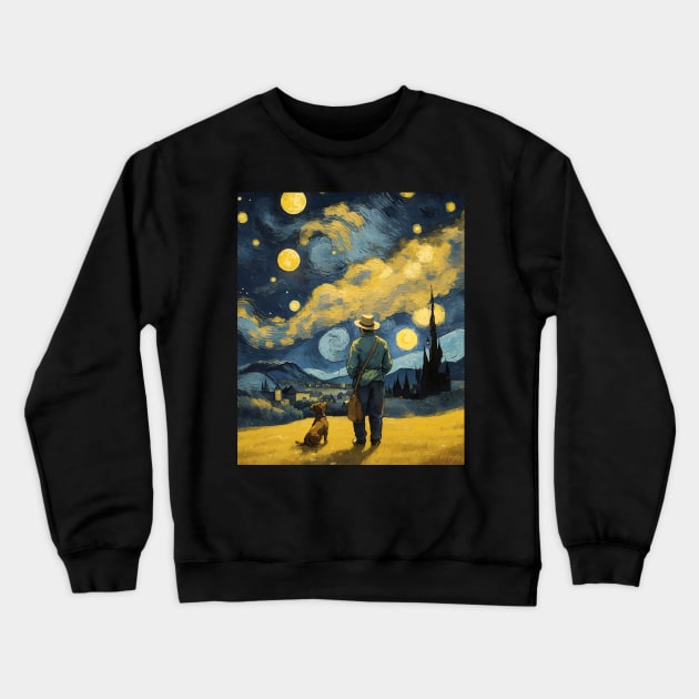 Starry Night Dachshund  Dog , Van Gogh Dachshund Art Crewneck Sweatshirt by VisionDesigner